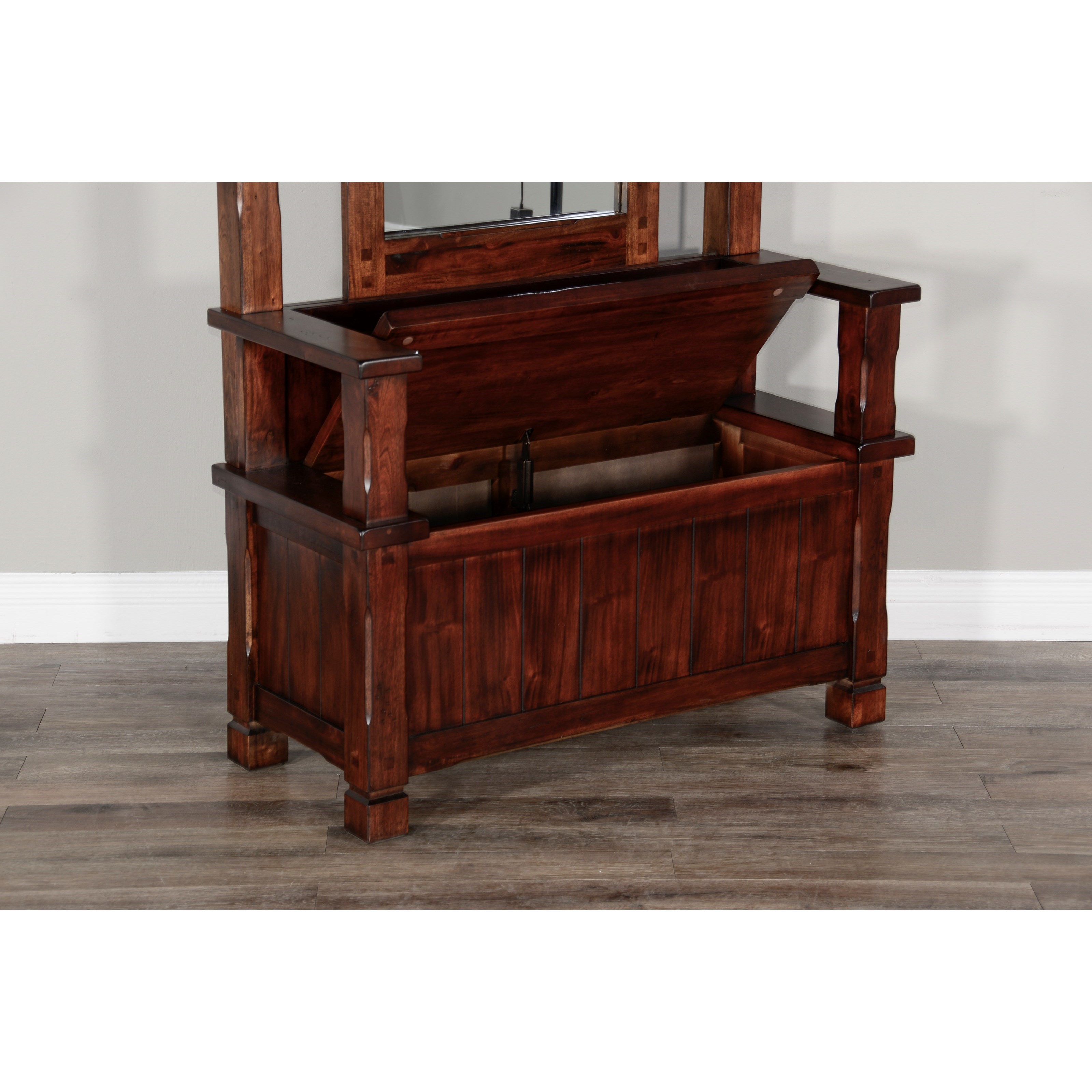 Hall tree with storage bench and mirror hot sale